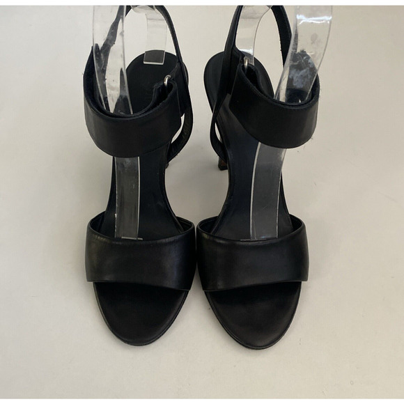 Vince Genna Sandal Black Leather Open Toe Two Double Strap Ankle Heel 37… - Picture 3 of 8
